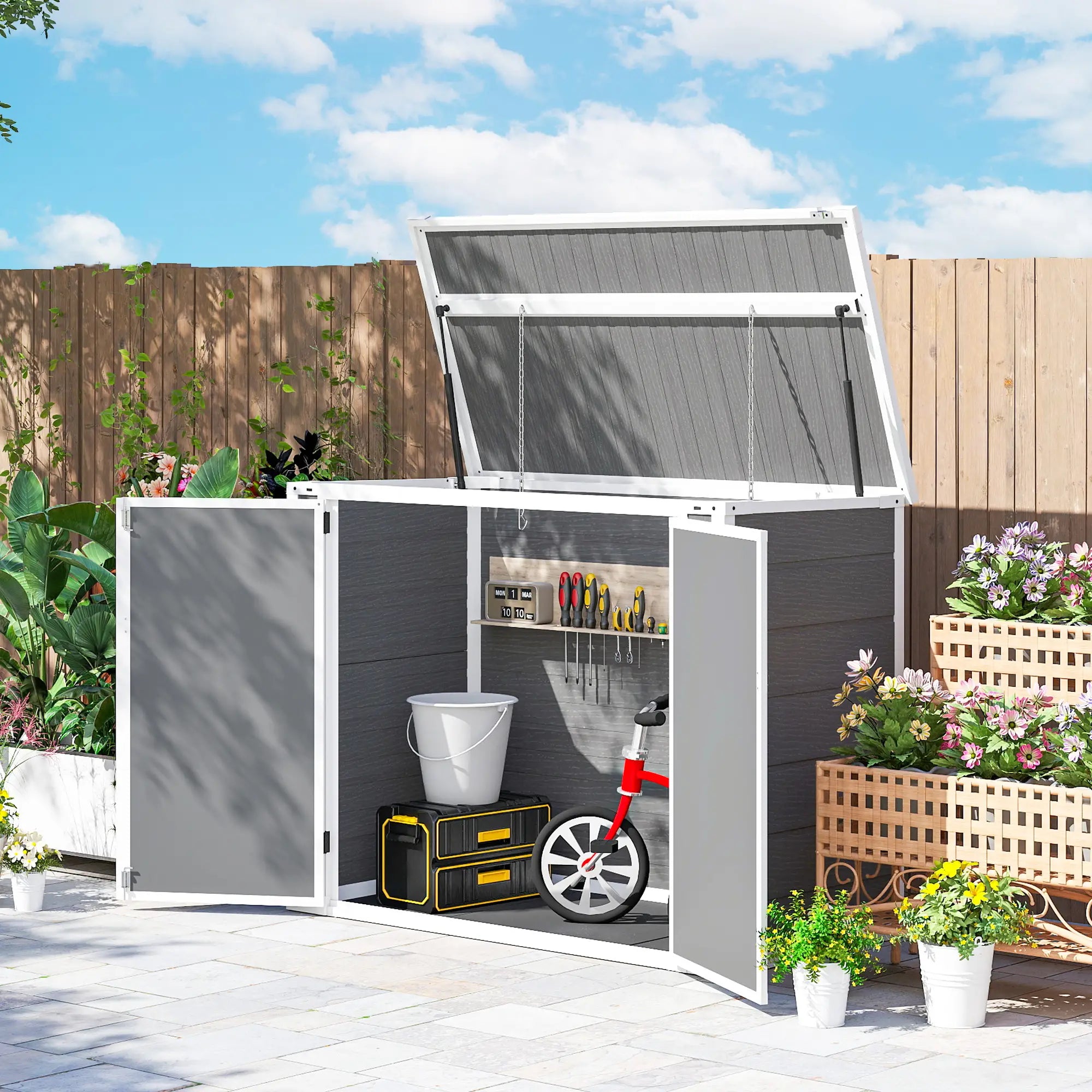 41 Cu. Ft. Outdoor Storage Shed, Horizontal Trash Can Storage, Grey Sheds at Gallery Canada