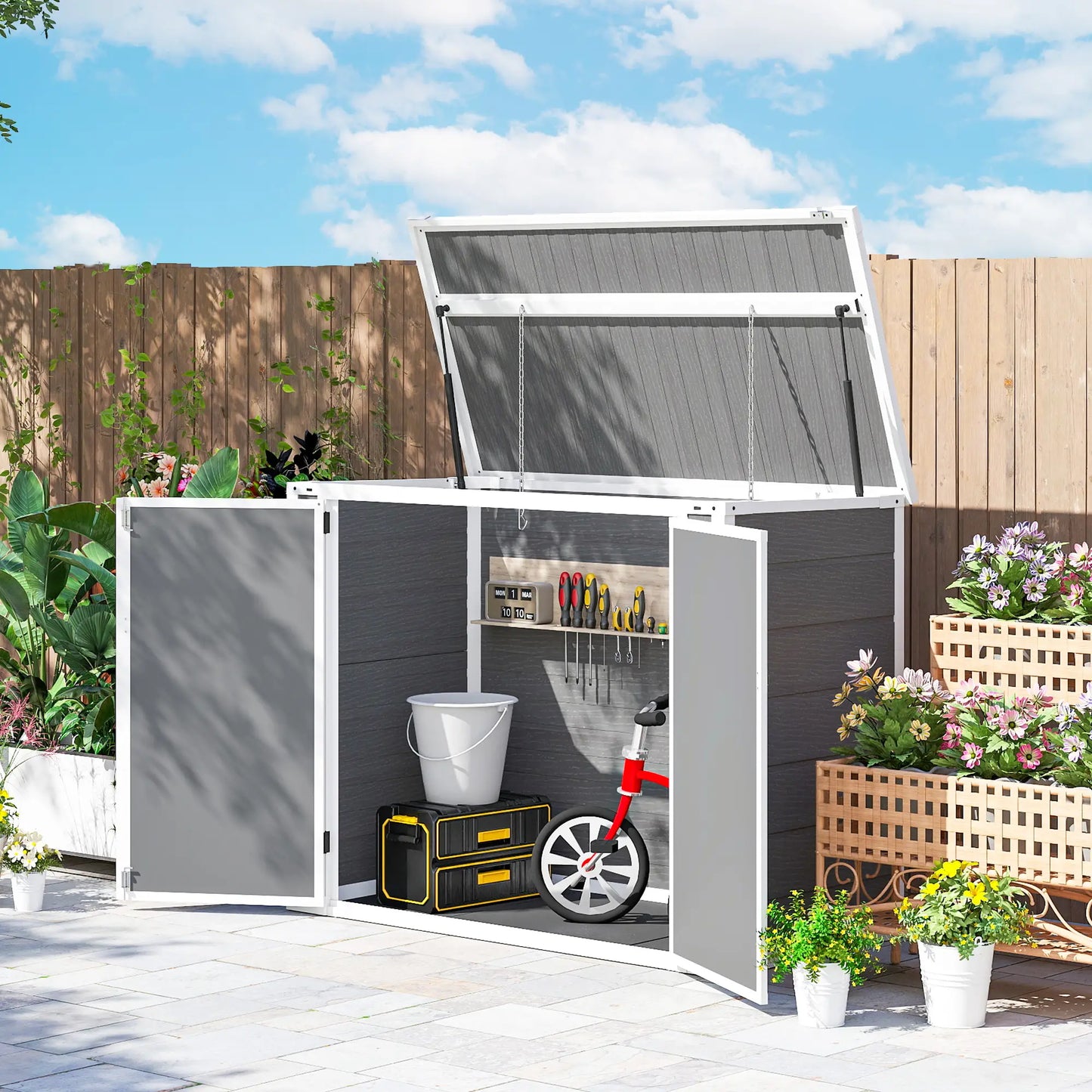 41 Cu. Ft. Outdoor Storage Shed, Horizontal Trash Can Storage, Grey Sheds at Gallery Canada