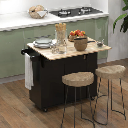Kitchen Island with Power Outlet, Drop Leaf, 2 Drawers, Black Kitchen Islands & Kitchen Carts at Gallery Canada