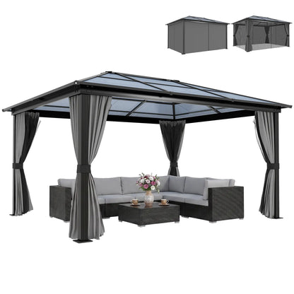 12' x 15' Hardtop Gazebo, Polycarbonate Roof, Aluminum Frame, Dark Grey
