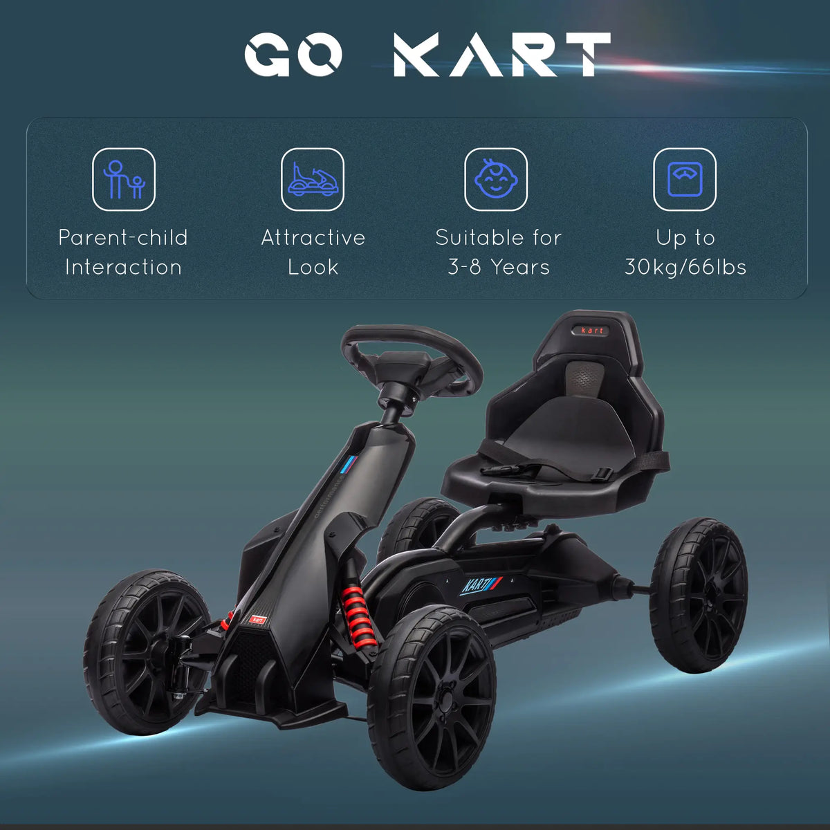 Adjustable Seat Go Kart, Forward Backward Handbrake, Shock Absorption, Black Pedal Go Karts for Kids at Gallery Canada