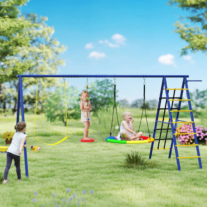 6 in 1 Kids Swing Set, Saucer Swing, Belt Swing, Disc Rope Swing, Ladder, Net, Basketball Hoop Gym Sets & Swings at Gallery Canada