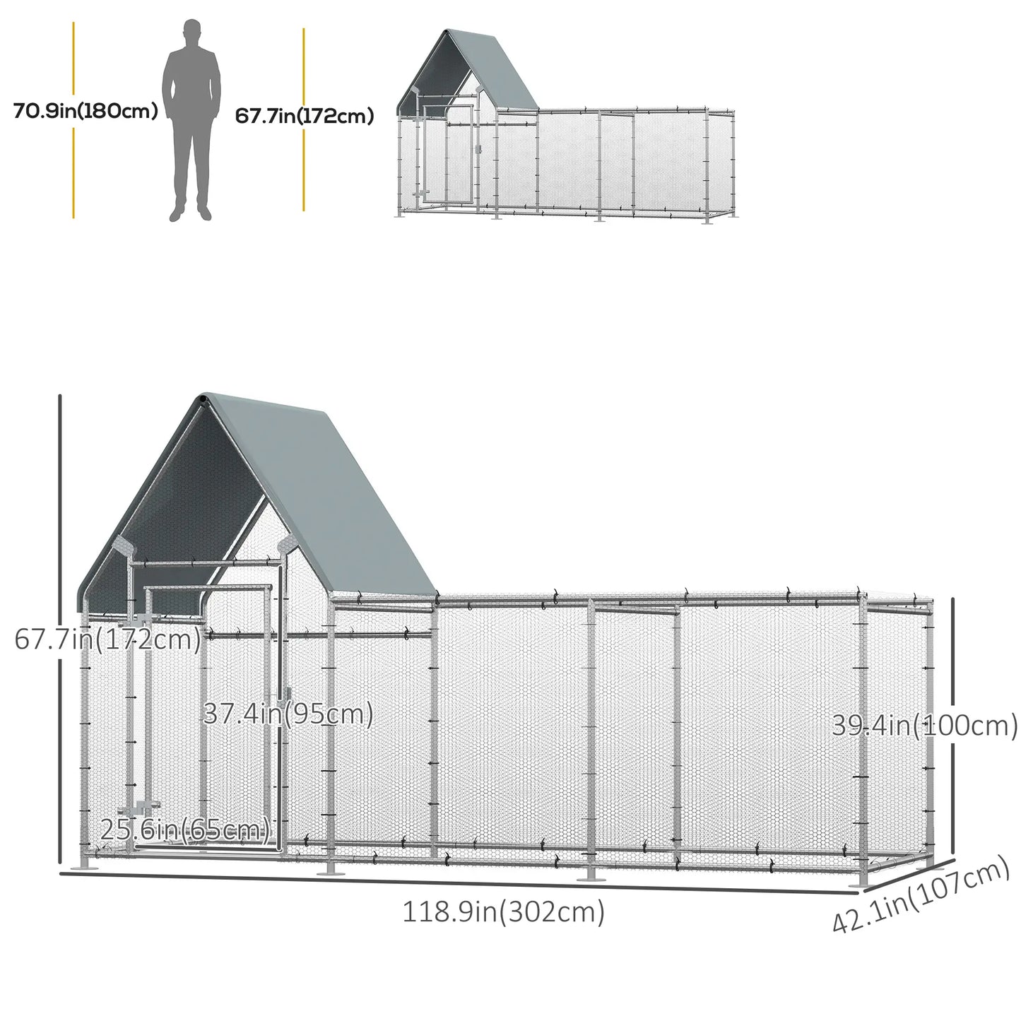 Large Galvanized Chicken Coop, Rabbit Hutch, Water-Resist Cover, 119" x 42" x 68" Chicken Coops at Gallery Canada