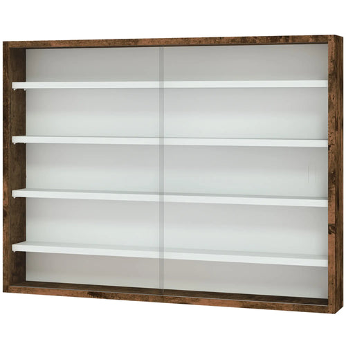 5-Tier Glass Display Cabinet, 2 Doors, 4 Adjustable Shelves, Brown
