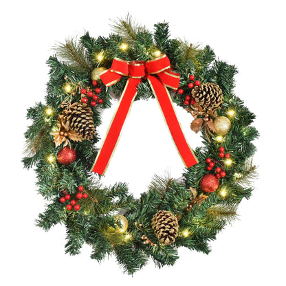 24" Pre-Lit Christmas Wreath, Artificial Greenery, 20 LED Lights, Red Berries Christmas Wreaths Green at Gallery Canada