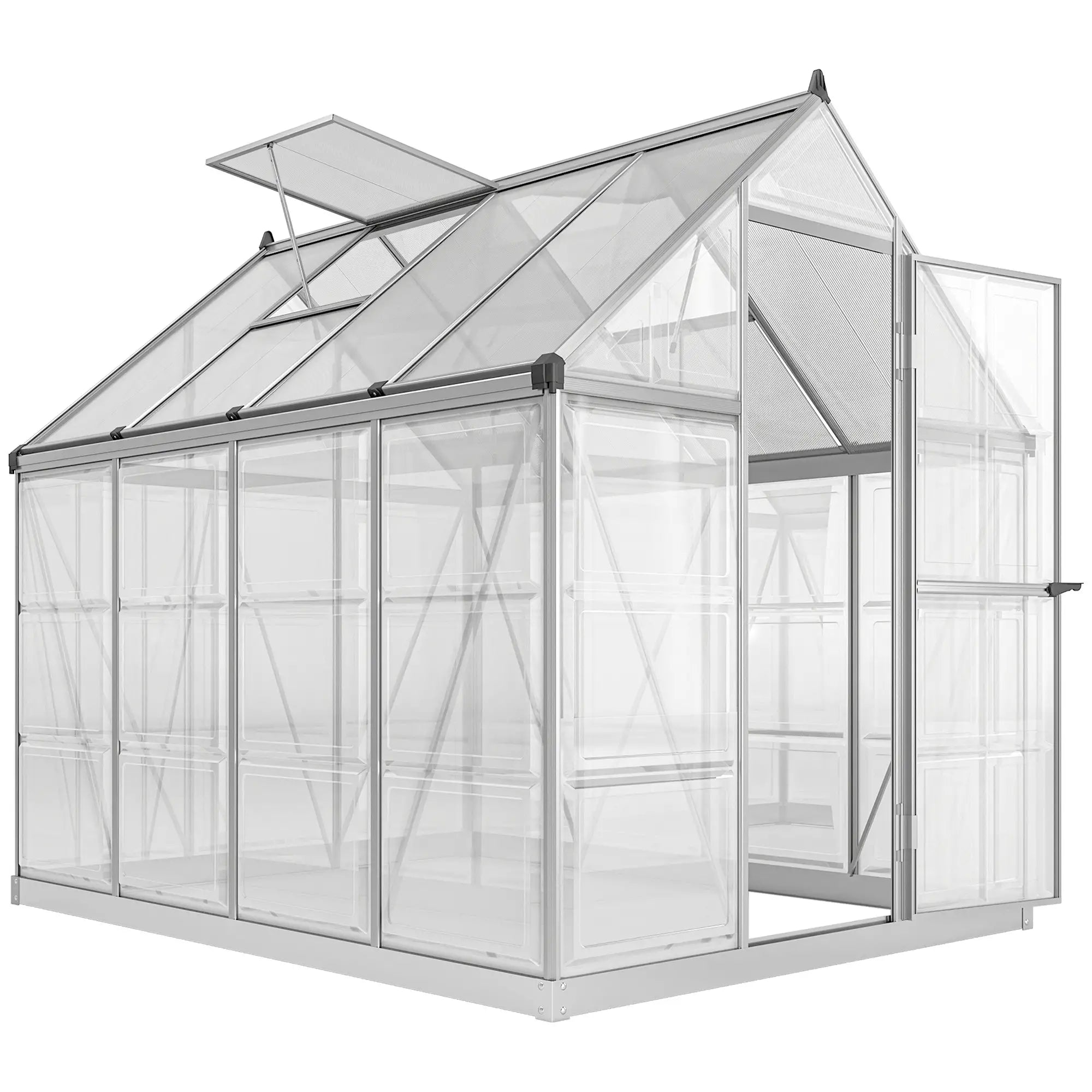 6' x 8' Walk-In Polycarbonate Greenhouse, Aluminium, 2 Panel Types, 5-Level Roof Vent Walk In Greenhouses at Gallery Canada