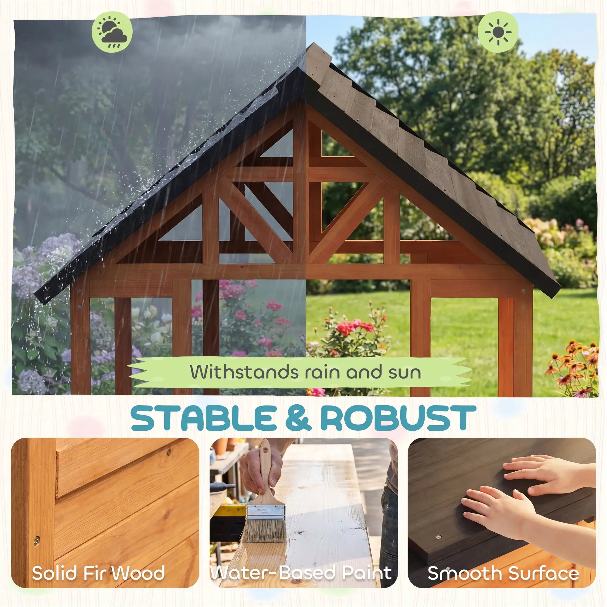 Wooden Playhouse With Table, Benches, Sink, Windows, Flowerpot Holders, Brown Play Houses at Gallery Canada
