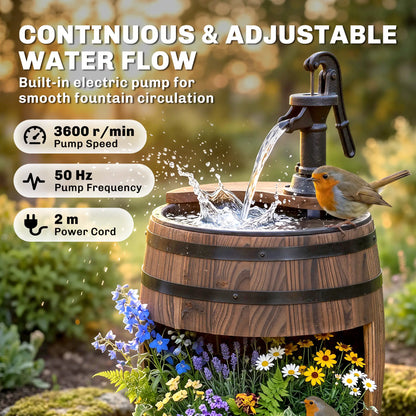 Wooden Outdoor Fountain, Electrical Barrel Waterfall, 3600r/min Pump, Carbonized Water Fountains at Gallery Canada