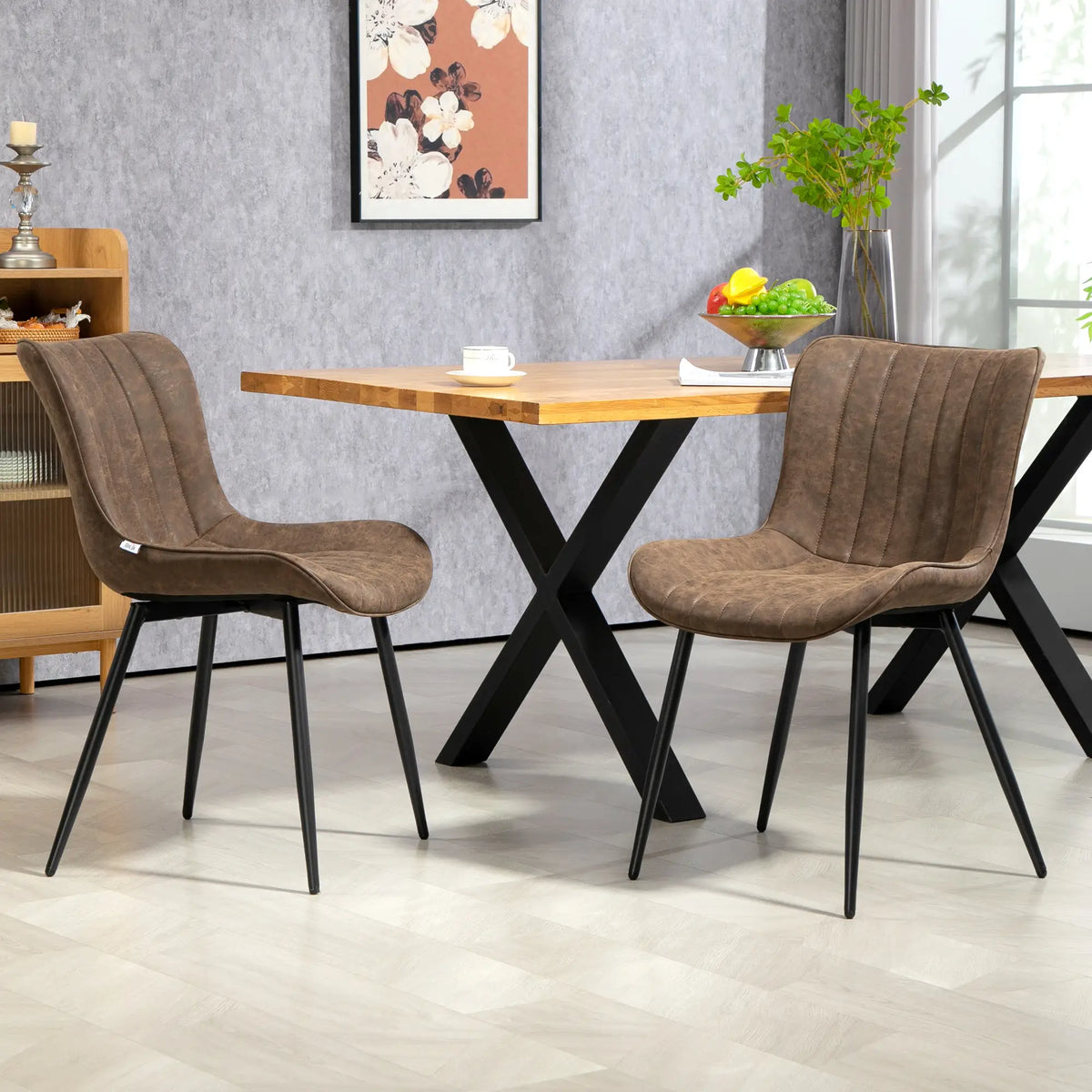 PU Leather Dining Chairs Set of 2, Steel Legs, Brown Dining Chairs at Gallery Canada