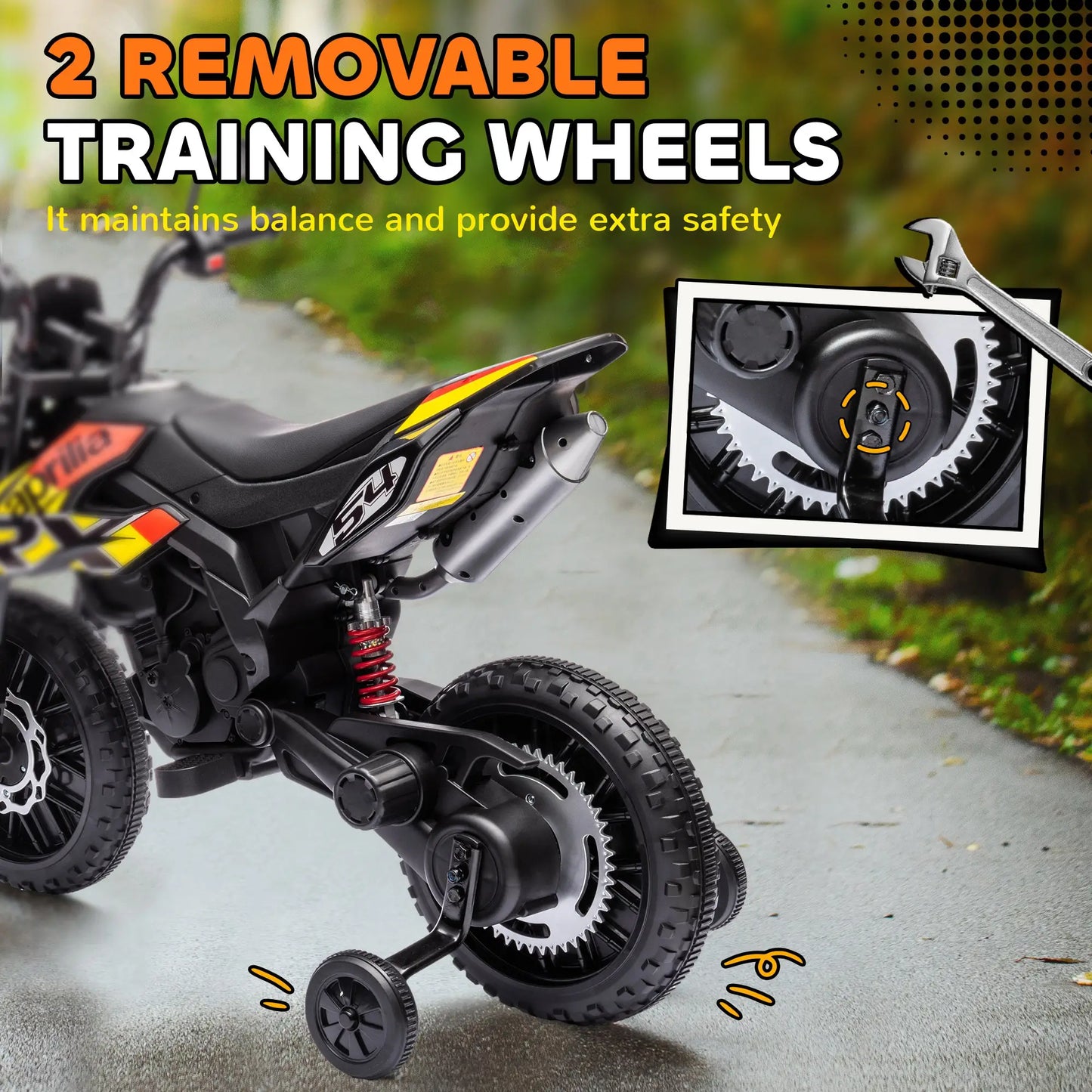 12V Kids Electric Motorcycle, Battery-Powered Dirt Bike, Training Wheels, Yellow Electric Ride On Toys at Gallery Canada