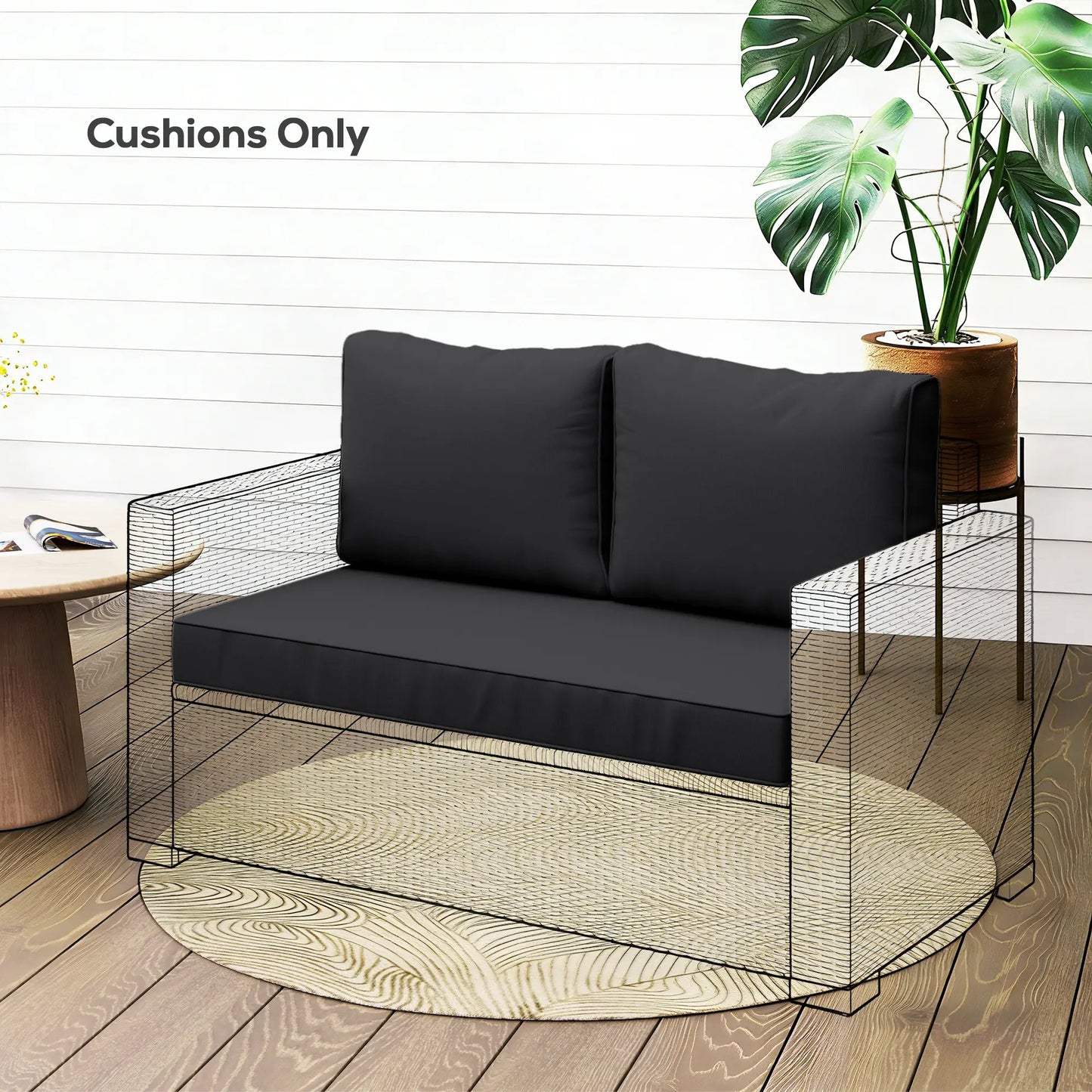 2 Seater Outdoor Cushions With Backrest, Black Patio Chair Cushions at Gallery Canada