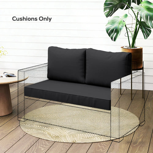 2 Seater Outdoor Cushions With Backrest, Black