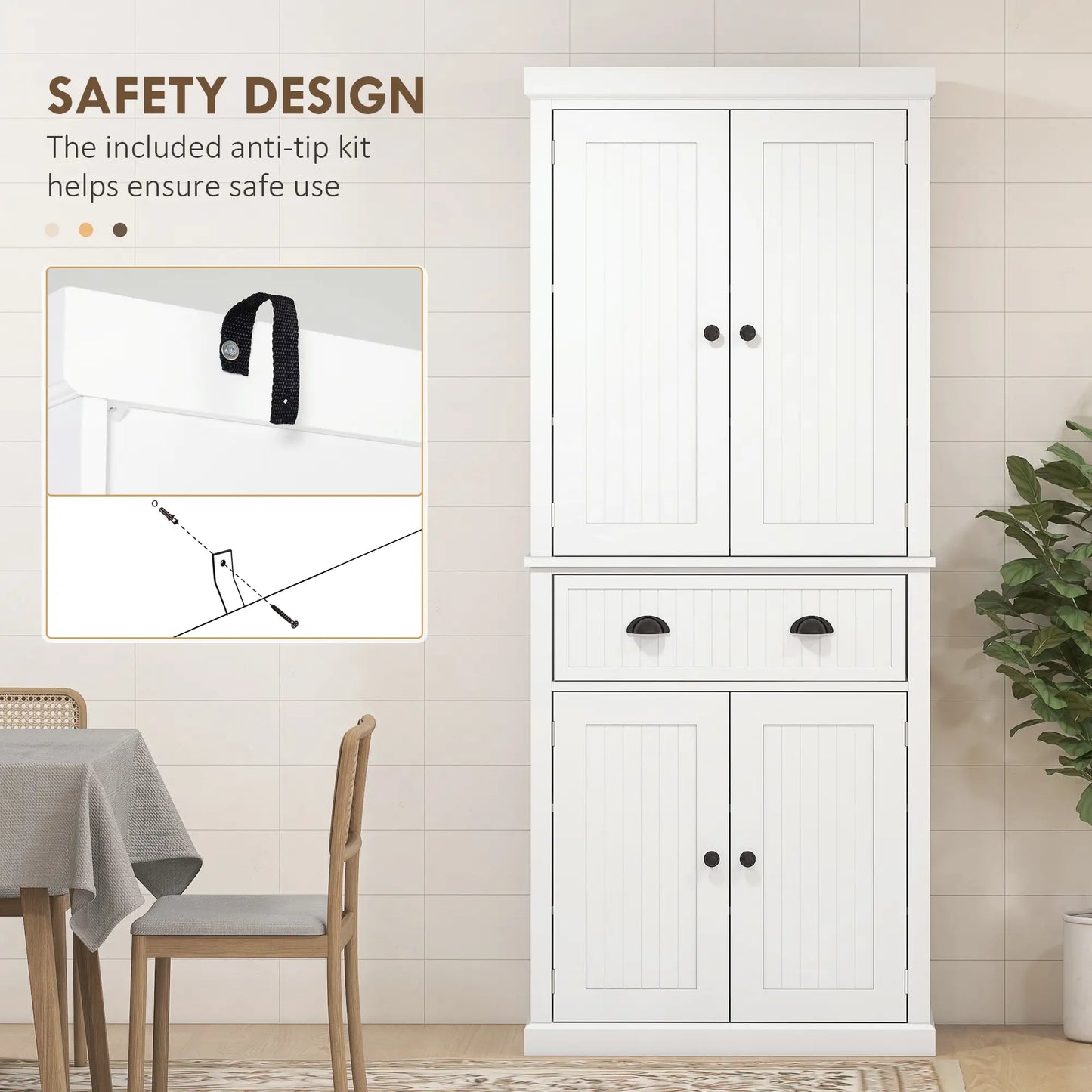 72" Kitchen Pantry, Freestanding Storage Cabinet, White Kitchen Pantry Cabinets at Gallery Canada