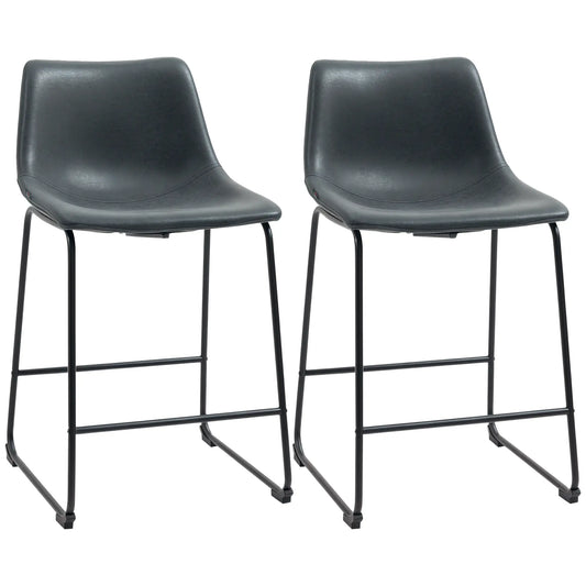 Vintage PU Leather Counter Height Bar Stools, Set of 2, Black Bar Stools Black at Gallery Canada