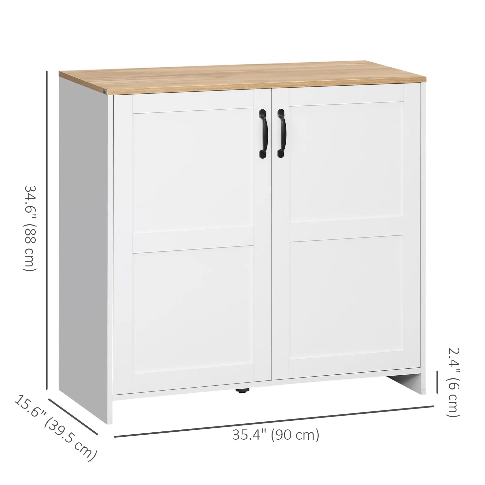 Kitchen Buffet, 2 Doors, 2 Adjustable Shelves, 90x39.5x88 cm, White Storage Cabinets at Gallery Canada