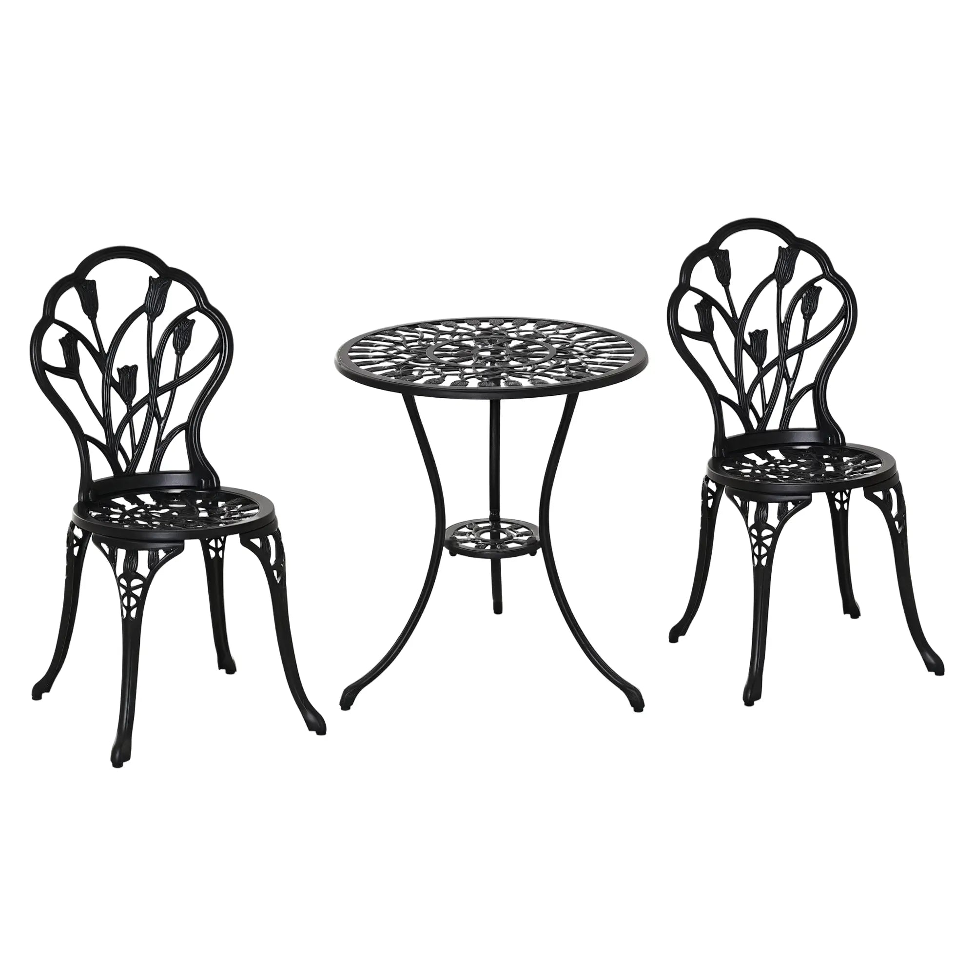 3PCs Patio Bistro Set, Outdoor Cast Aluminum Table and Chairs, Black Bistro Sets Black at Gallery Canada