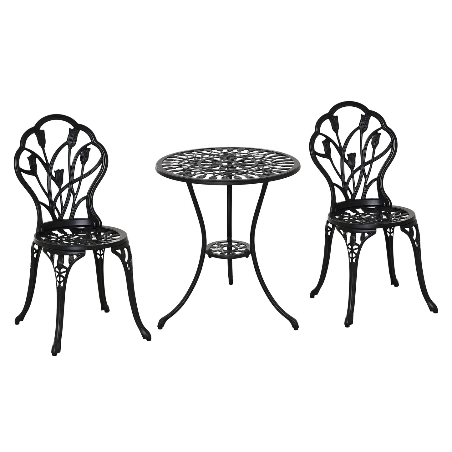 3PCs Patio Bistro Set, Outdoor Cast Aluminum Table and Chairs, Black Bistro Sets Black at Gallery Canada
