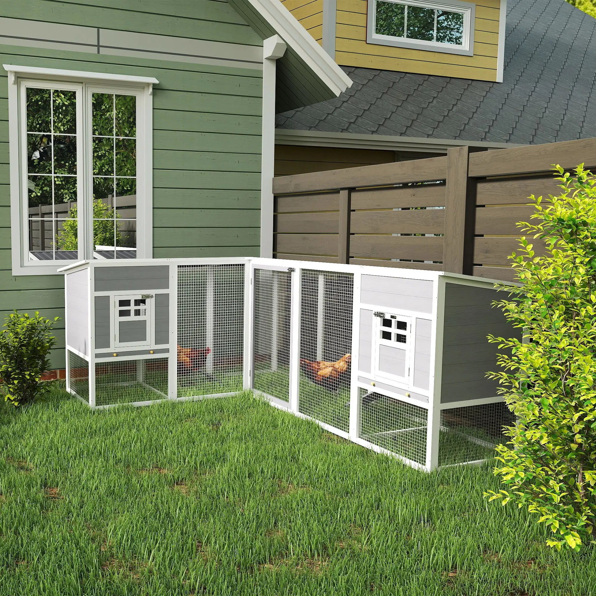 L-Shaped Wooden Chicken Coop With Run, 2 Houses, Waterproof Roof, Ramps Chicken Coops at Gallery Canada