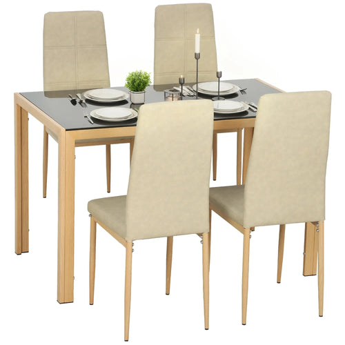 3-Piece Rectangular Glass Kitchen Table, Metal Frame, Faux Leather Chairs