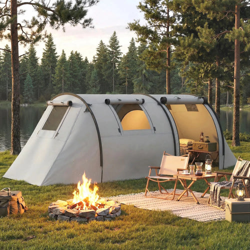 3-4 Person 2 Room Camping Tent 3000mm Waterproof, Grey