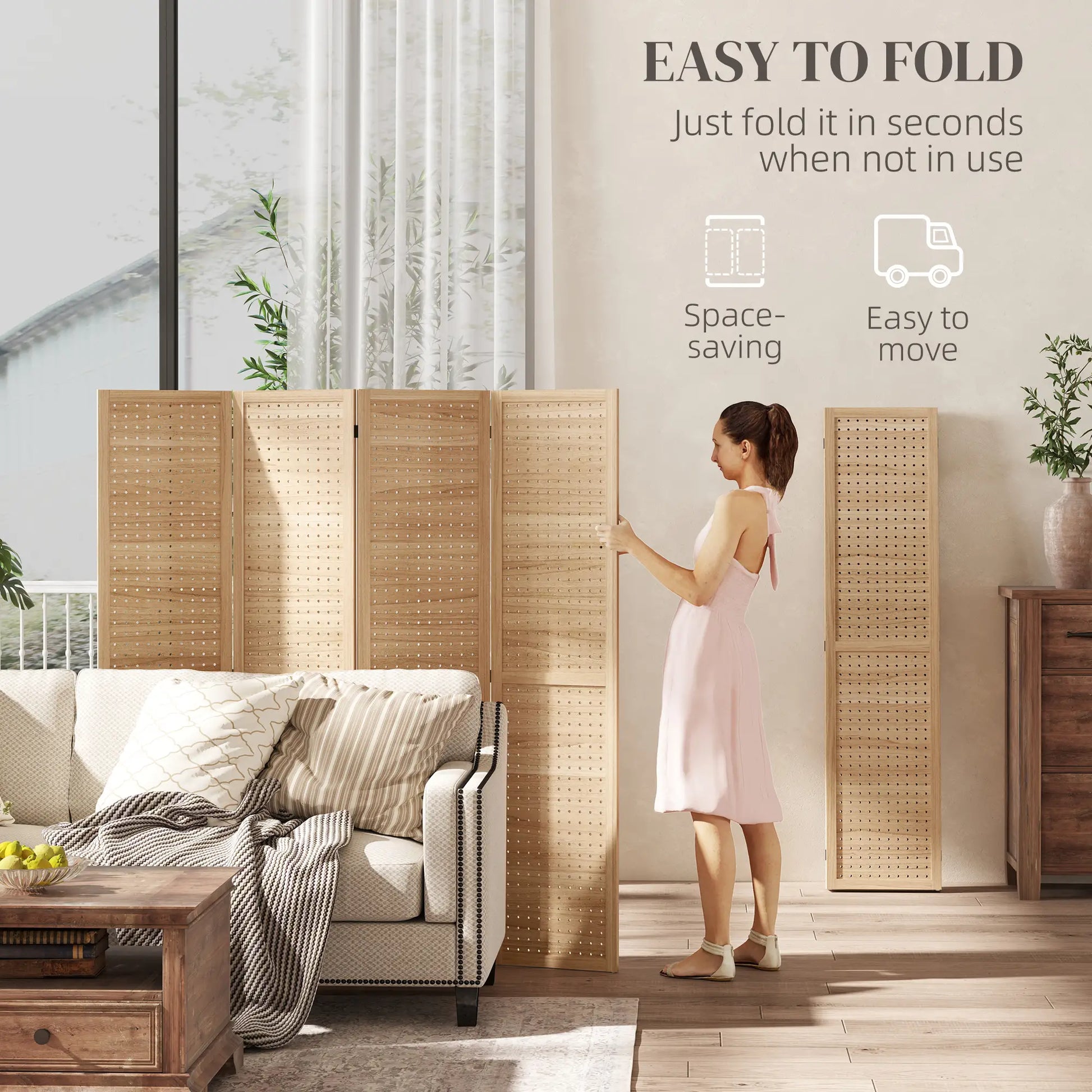 5.6 Ft. 4-Panel Room Divider, Freestanding Privacy Screen, Natural Room Dividers at Gallery Canada