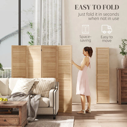 5.6 Ft. 4-Panel Room Divider, Freestanding Privacy Screen, Natural Room Dividers at Gallery Canada