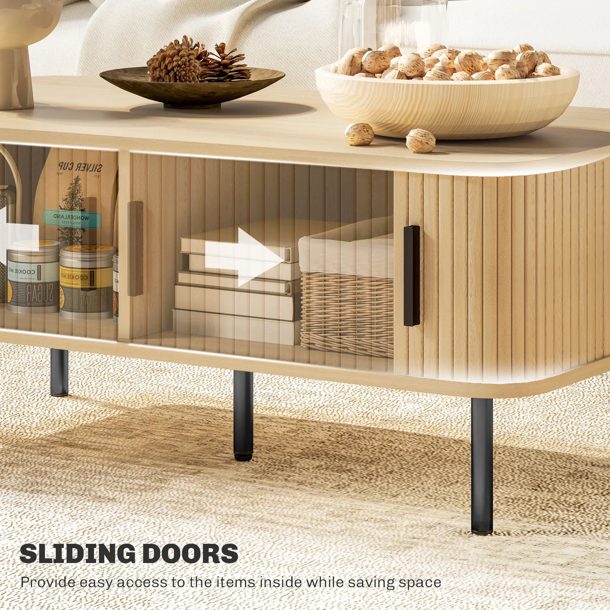 Coffee Table with Storage, Nordic Side Table, Slatted Tambour Doors, Steel Legs, Oak Coffee Tables at Gallery Canada