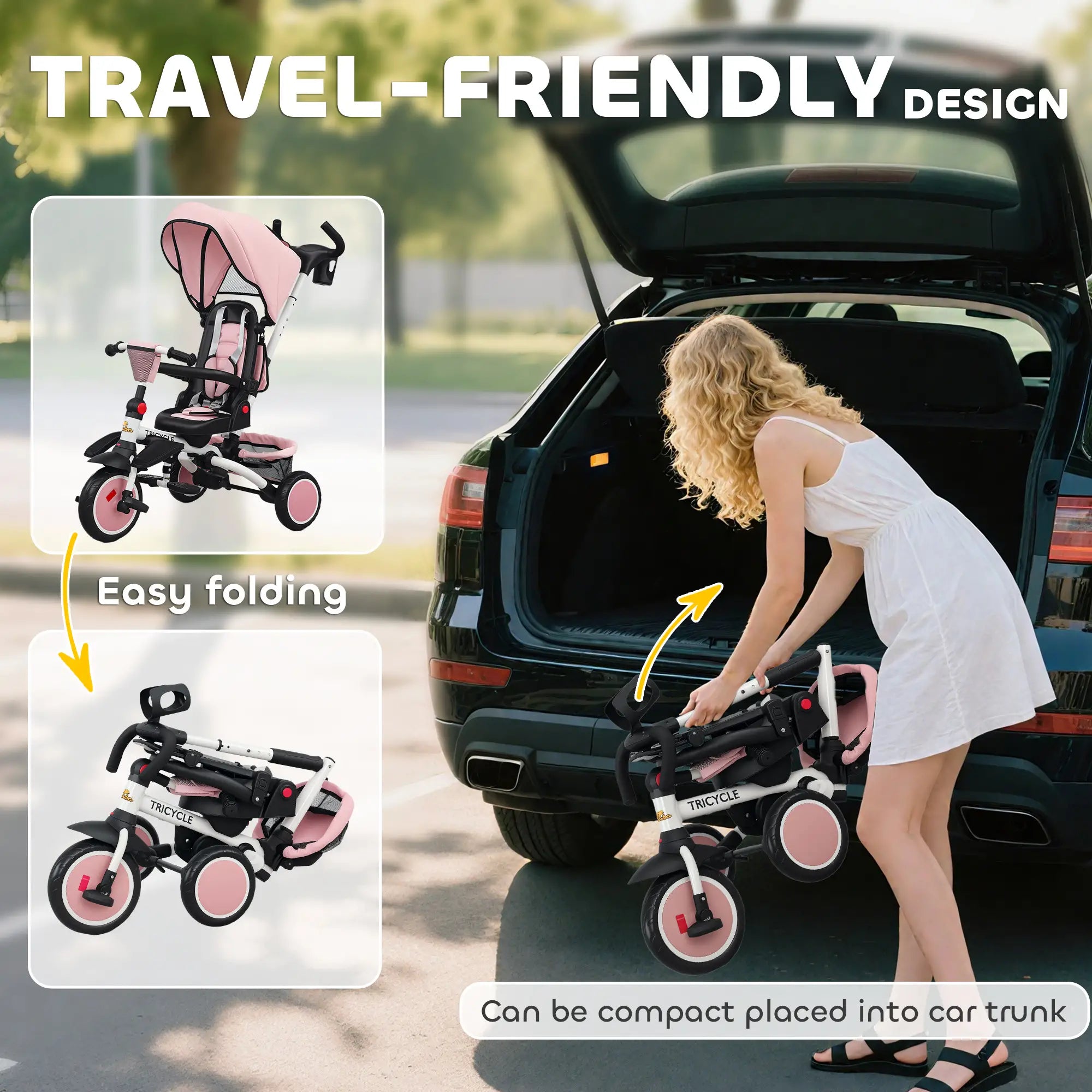 6 in 1 Toddler Tricycle, Push Handle, Removable Canopy, Rotatable Seat, Pink Tricycles for Kids at Gallery Canada