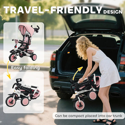 6 in 1 Toddler Tricycle, Push Handle, Removable Canopy, Rotatable Seat, Pink Tricycles for Kids at Gallery Canada