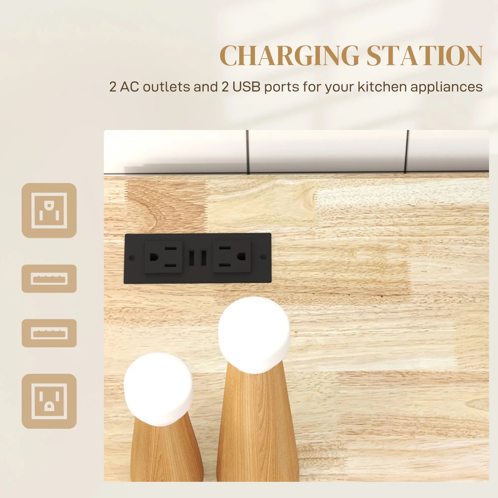 Kitchen Island with Power Outlet, Drop Leaf, 2 Drawers, Black Kitchen Islands & Kitchen Carts at Gallery Canada