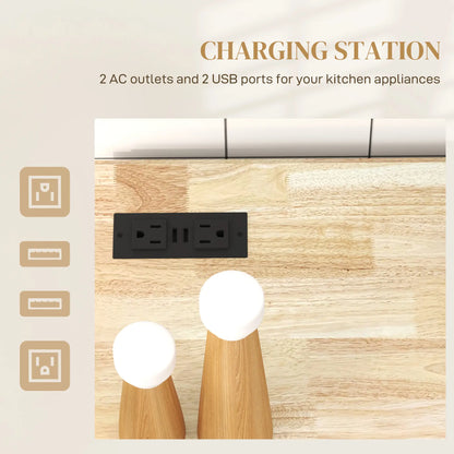Kitchen Island with Power Outlet, Drop Leaf, 2 Drawers, Black Kitchen Islands & Kitchen Carts at Gallery Canada