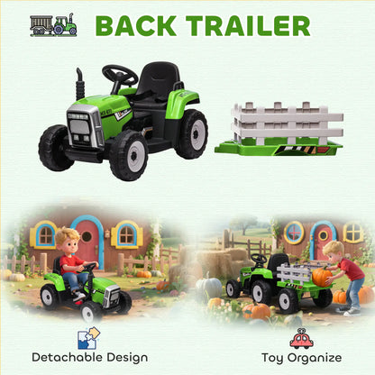 12V Kids Ride on Tractor with Trailer, Remote Control, Music, LED Lights, Green Electric Toy Cars at Gallery Canada