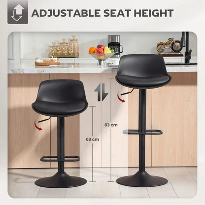 Counter Height Bar Stools Set of 2, Adjustable Swivel PU Leather Seat, Black Bar Stools at Gallery Canada