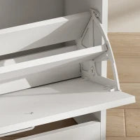 Armoire à chaussures fine, 2 tiroirs basculants, étagères réglables, dessus en verre