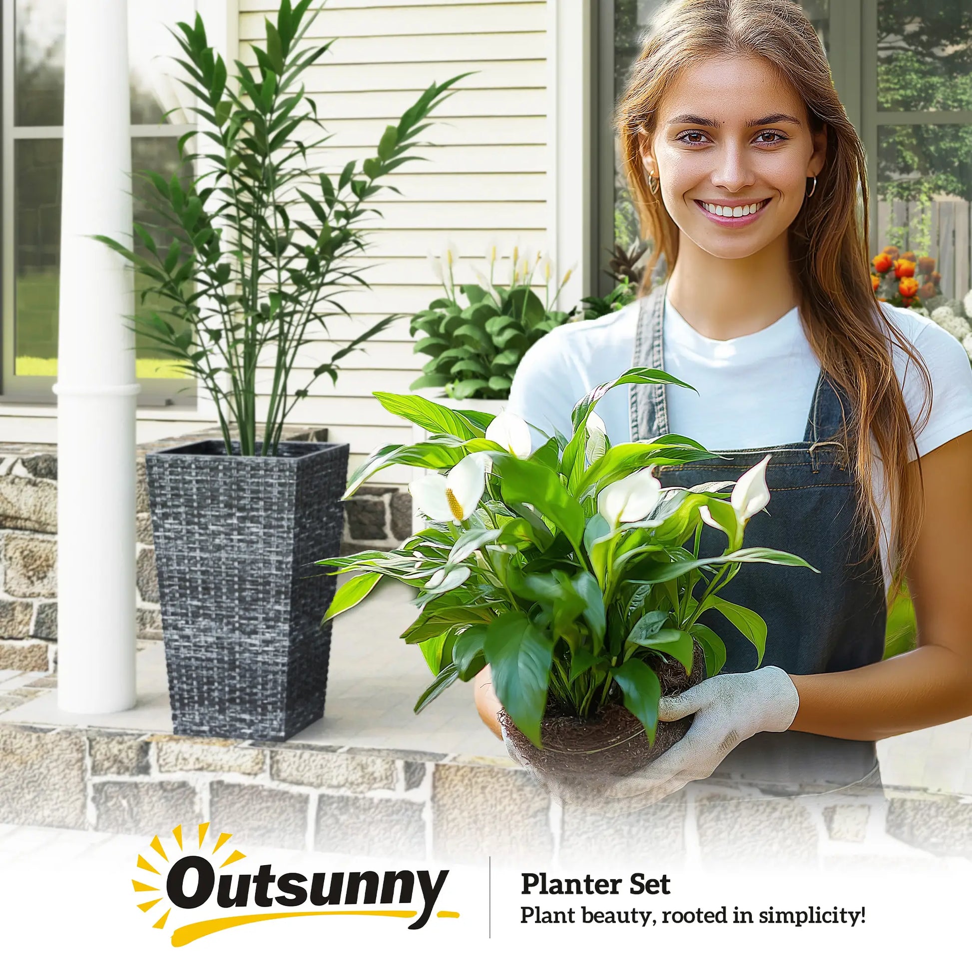 Set of 3 Tall Plant Stand, Outdoor Indoor Flower Pot, Mixed Grey, Grey Garden Accessories at Gallery Canada