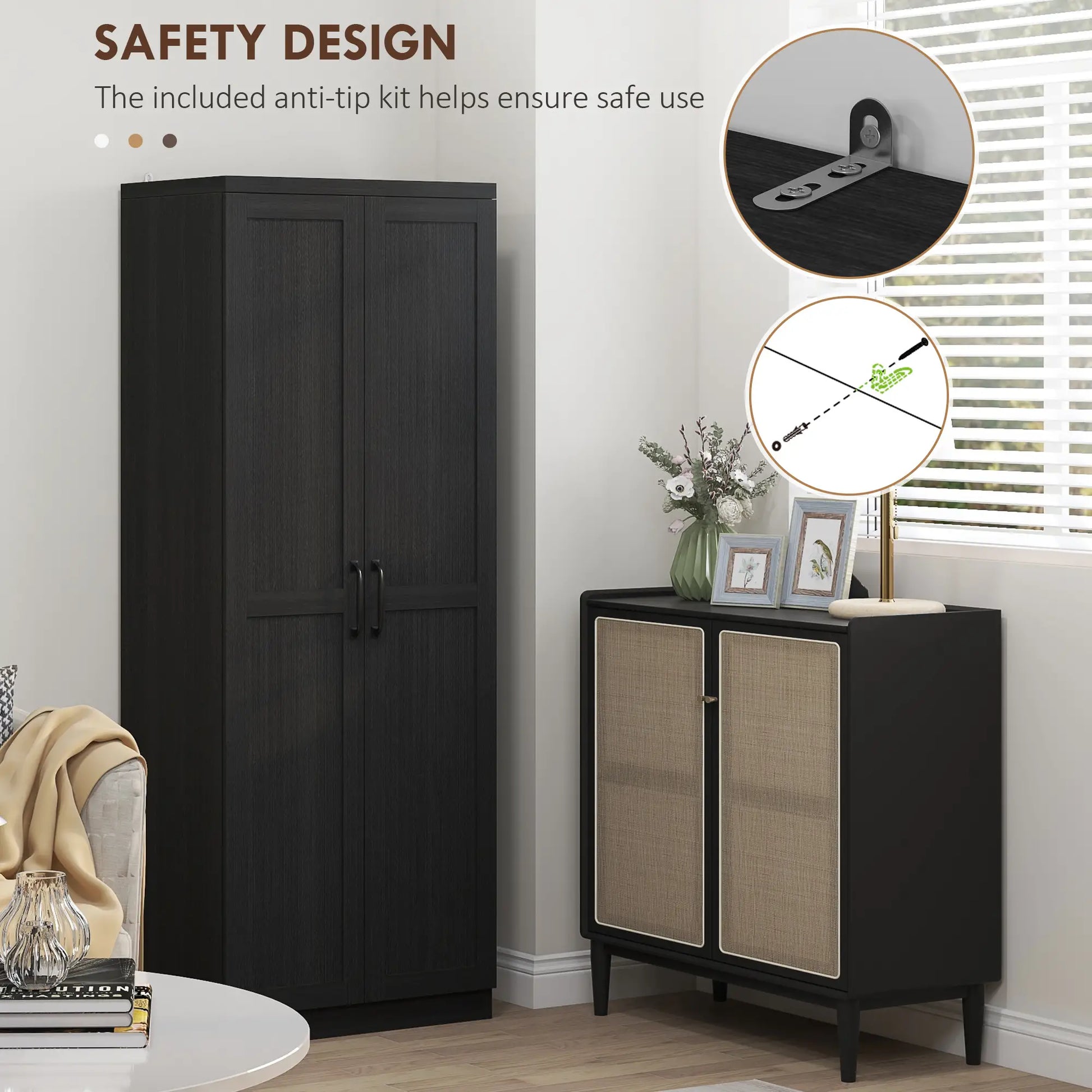 63" Kitchen Storage Cabinet, 5-Tier Pantry with Doors, Adjustable Shelves, Black Kitchen Pantry Cabinets at Gallery Canada