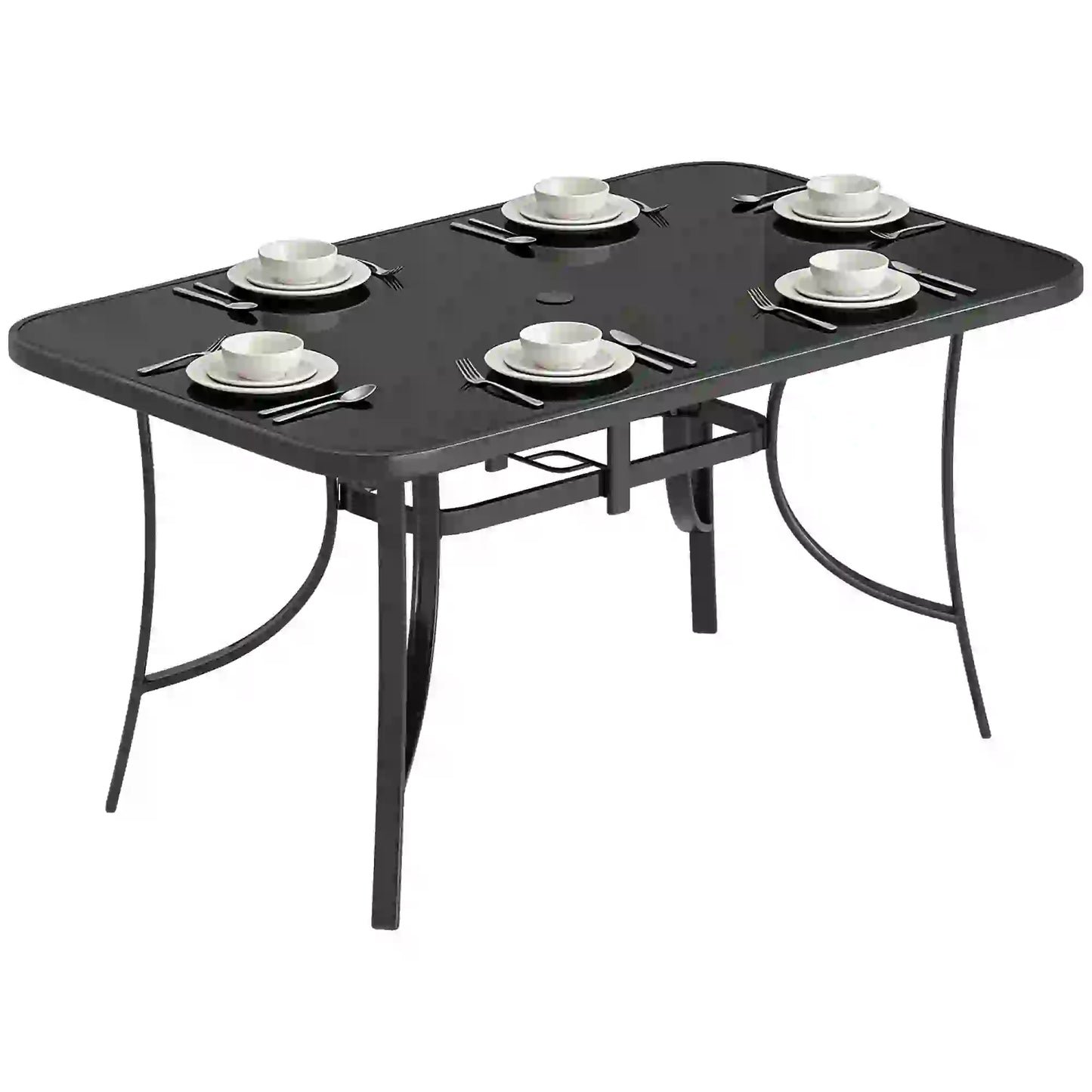 Outdoor Dining Table For 6, Metal Patio Table With Tempered Glass Top