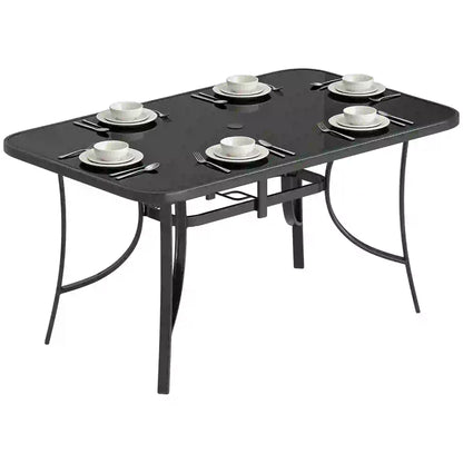 Outdoor Dining Table For 6, Metal Patio Table With Tempered Glass Top