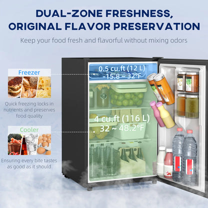 4.5 Cu Ft Mini Fridge with Freezer, Wheels, Adjustable Thermostat, Black Small Kitchen Appliances at Gallery Canada