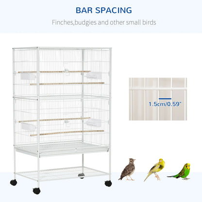 52" Large Rolling Steel Bird Cage, With Stand, Shelf, Perch, White Bird Cages at Gallery Canada