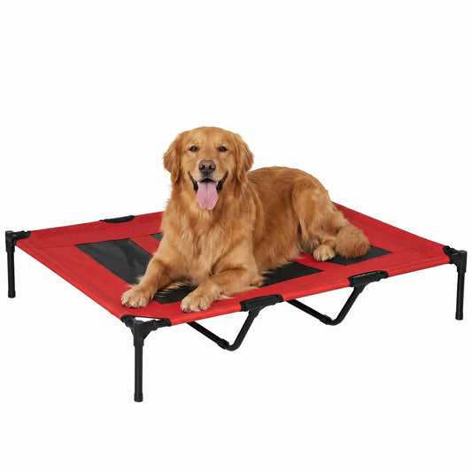 Elevated Dog Bed, Raised Dog Cot, XL 48" x 36" x 9", Red Elevated Dog Beds Red and Black at Gallery Canada