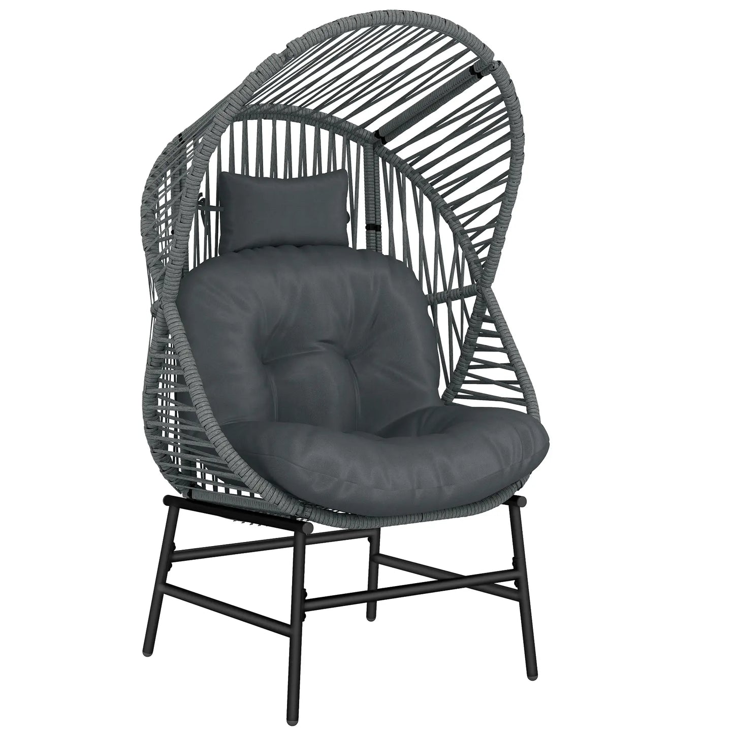 Outdoor Wicker Egg Chair, Steel Frame, 330 lbs, Dark Grey Patio Chairs at Gallery Canada