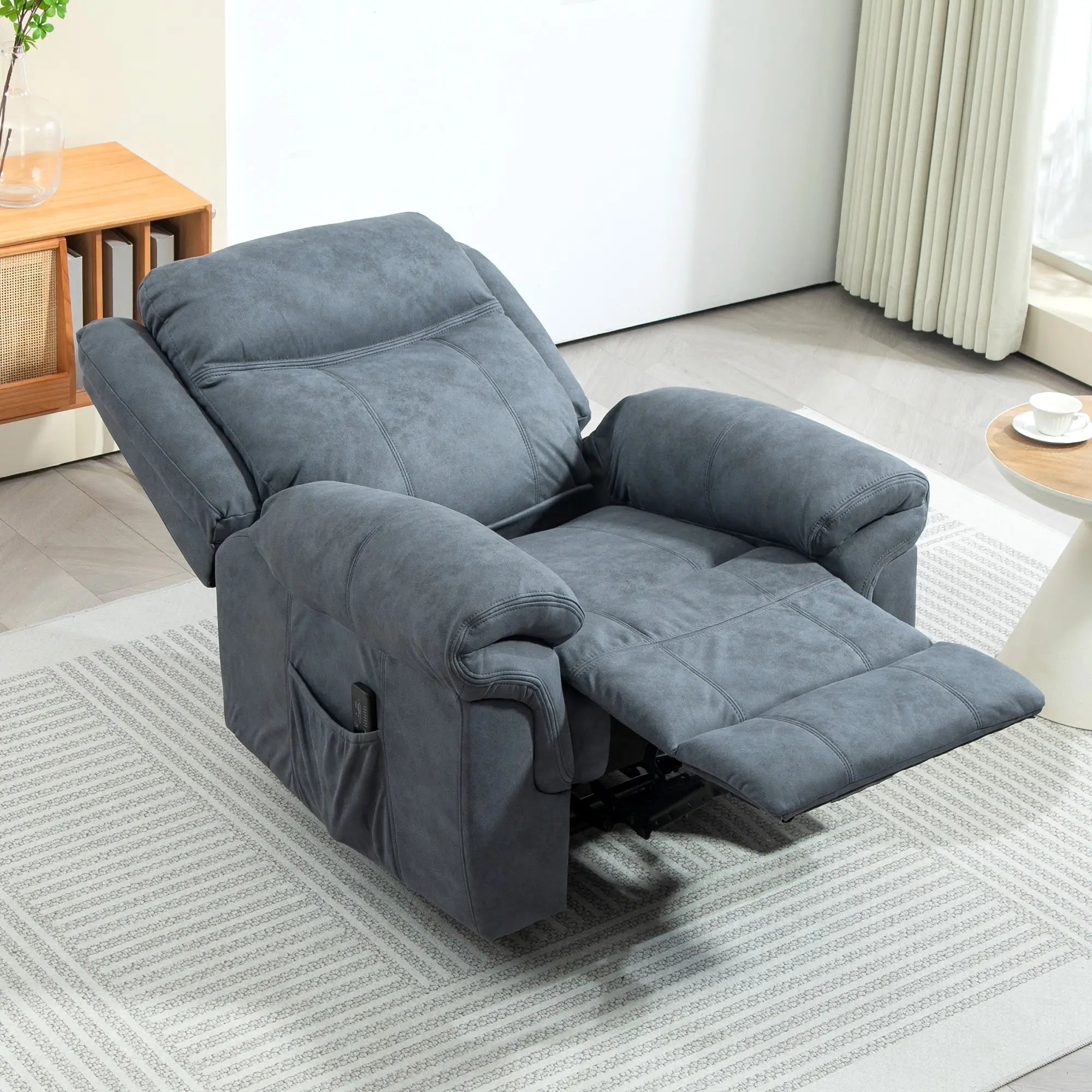 Manual Recliner Chair, Vibration Massage, Side Pockets, Microfibre, Blue-Grey Sofas & Reclining Chairs at Gallery Canada