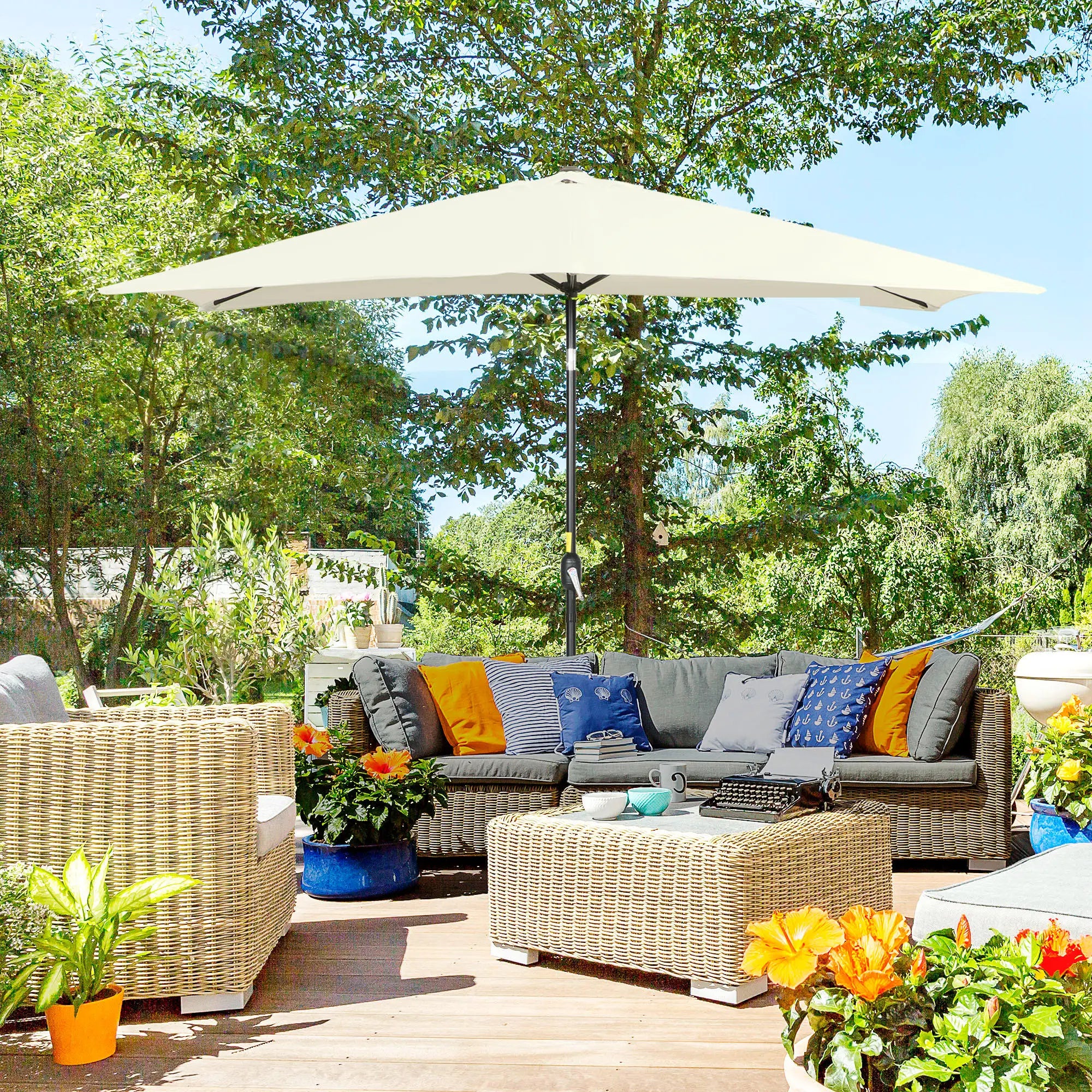 6.5x10ft Rectangle Aluminum Patio Umbrella, Outdoor Sunshade Canopy, Cream White Sun Umbrellas at Gallery Canada