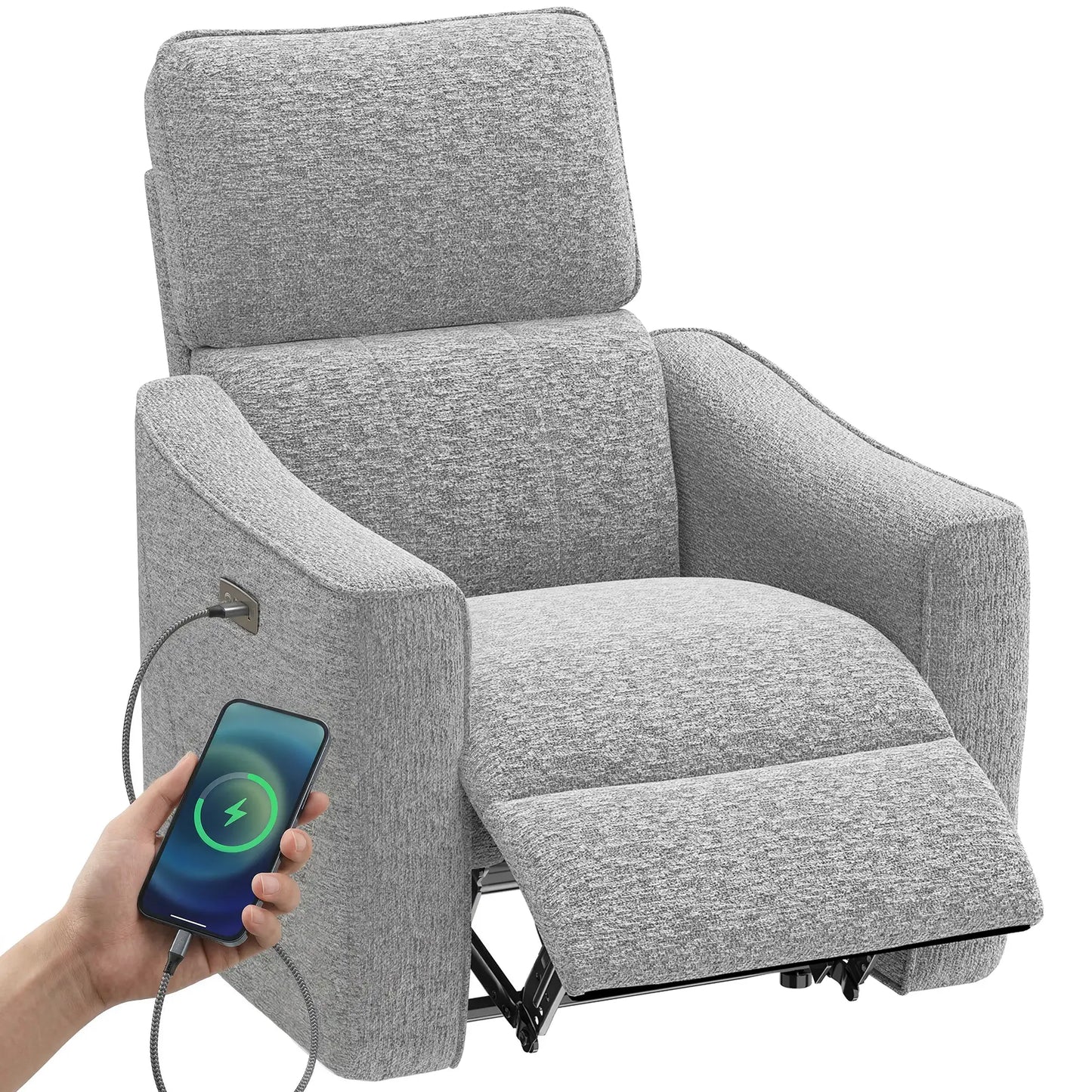 Power Recliner Chair, Linen Fabric, USB Ports, Footrest, Grey Sofas & Reclining Chairs at Gallery Canada