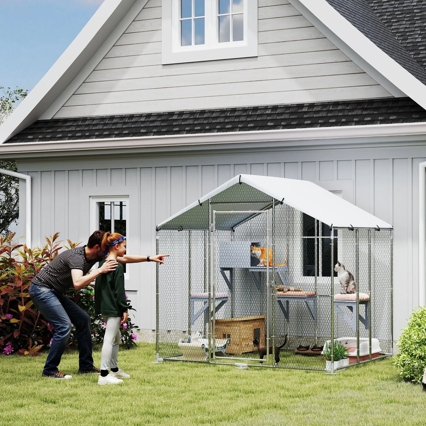 79" Extra Large Metal Outdoor Catio, Waterproof Cover, Resting Box, 4 Platforms Outdoor Cat Enclosures at Gallery Canada