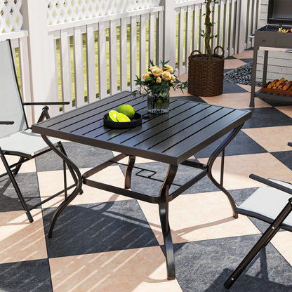 37" Square Outdoor Dining Table, Galvanized Steel, Slatted Top, Black Patio Dinning Tables at Gallery Canada