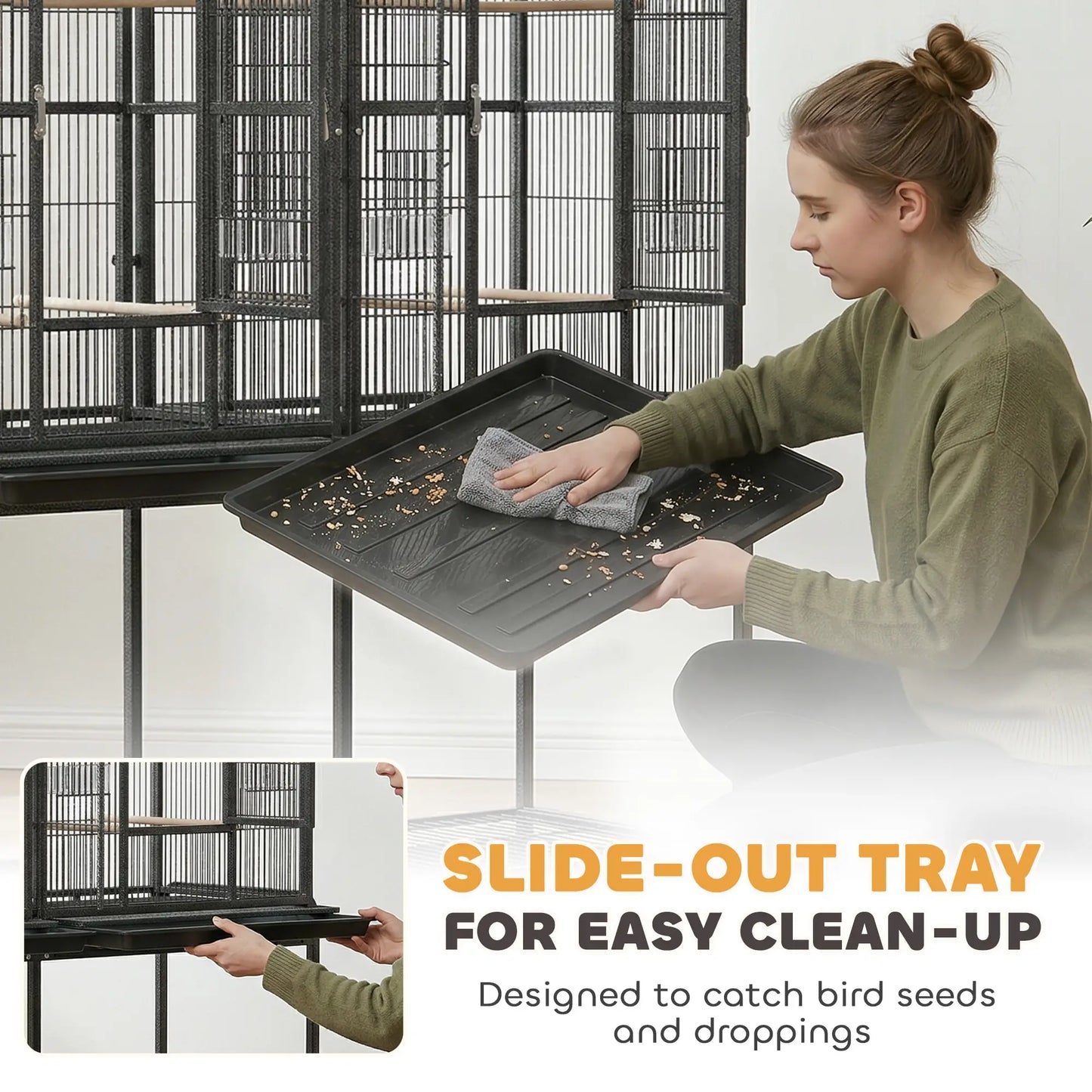 56"H Bird Cage, Parrot Cage w/ Detachable Rolling Stand, Removable Tray, Storage Shelf, Perches, Food Container Bird Cages at Gallery Canada