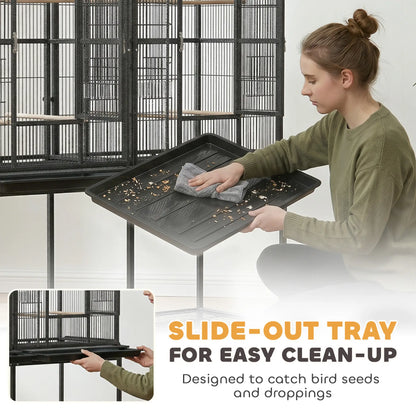 56"H Bird Cage, Parrot Cage w/ Detachable Rolling Stand, Removable Tray, Storage Shelf, Perches, Food Container Bird Cages at Gallery Canada
