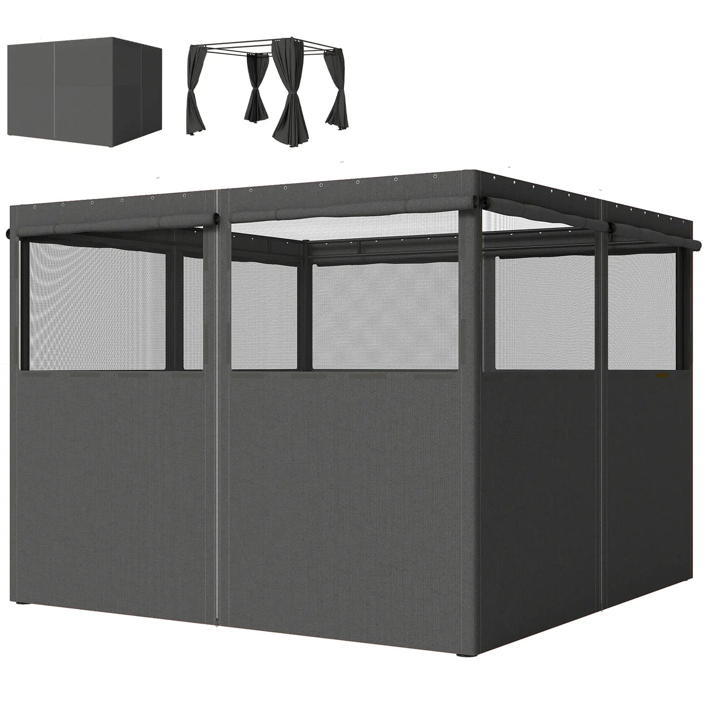 10' x 10' Gazebo Sidewall Set, 4 Panels, Windows, Doors, Dark Grey Gazebo Sidewalls Dark Grey at Gallery Canada